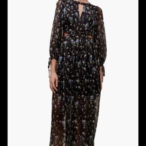 NWT MAJE Risof Maxi Cutout Elegant Black Floral Women's Dress M size 40 size 8
